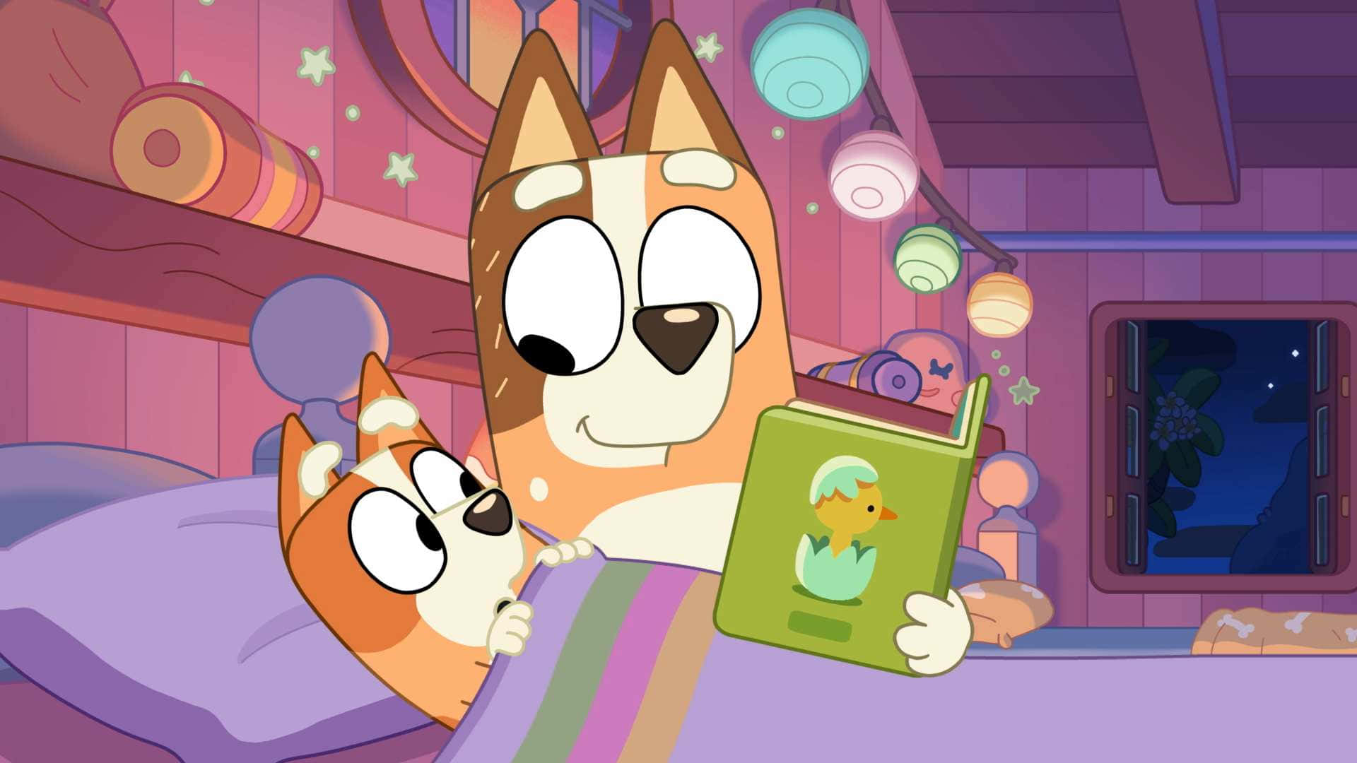 Bluey, Bingo, bedtime story, Full HD Desktop Wallpaper