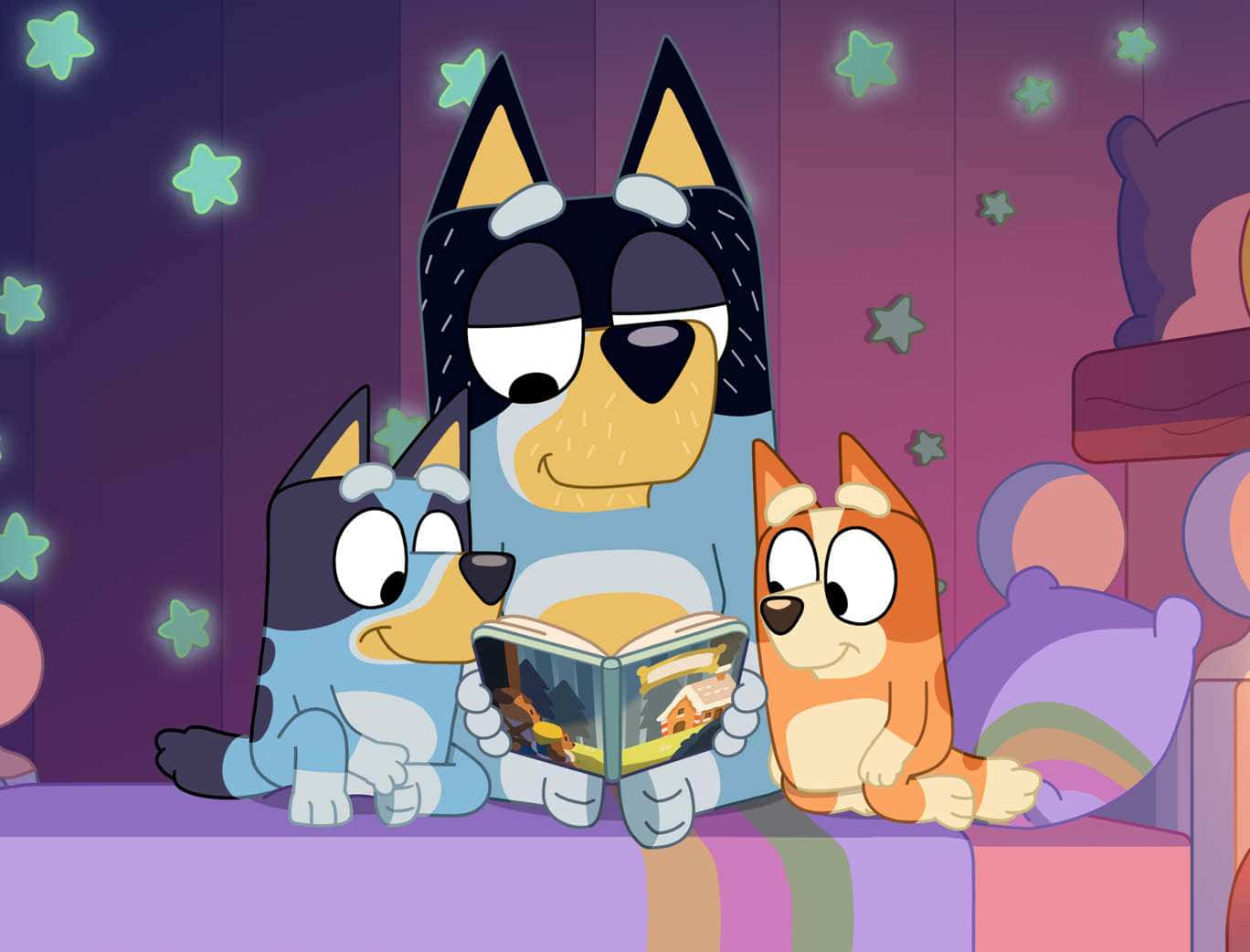 Bluey, family storytime, bed, HD Desktop Wallpaper