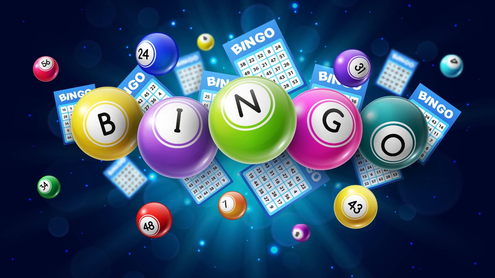 Bingo, aesthetic blue, vibrant bingo balls, Full HD Desktop Wallpaper