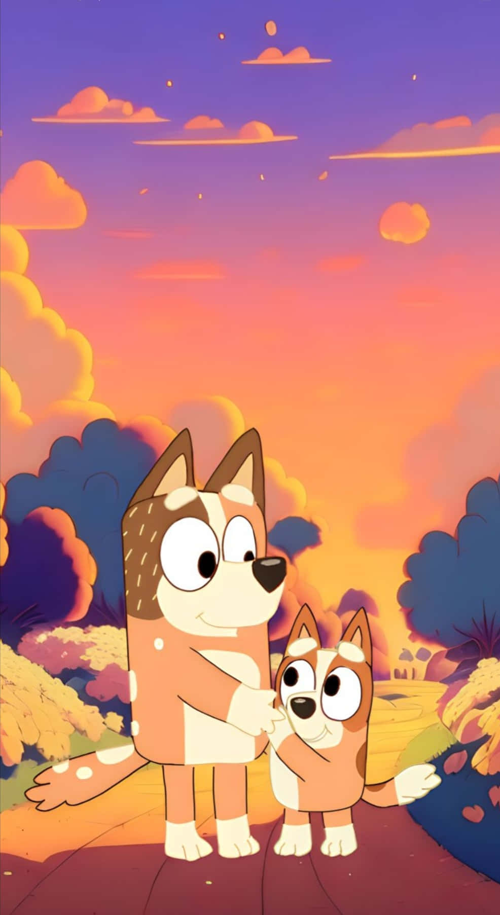 Bluey, Bingo, sunset sky, HD Phone Wallpaper