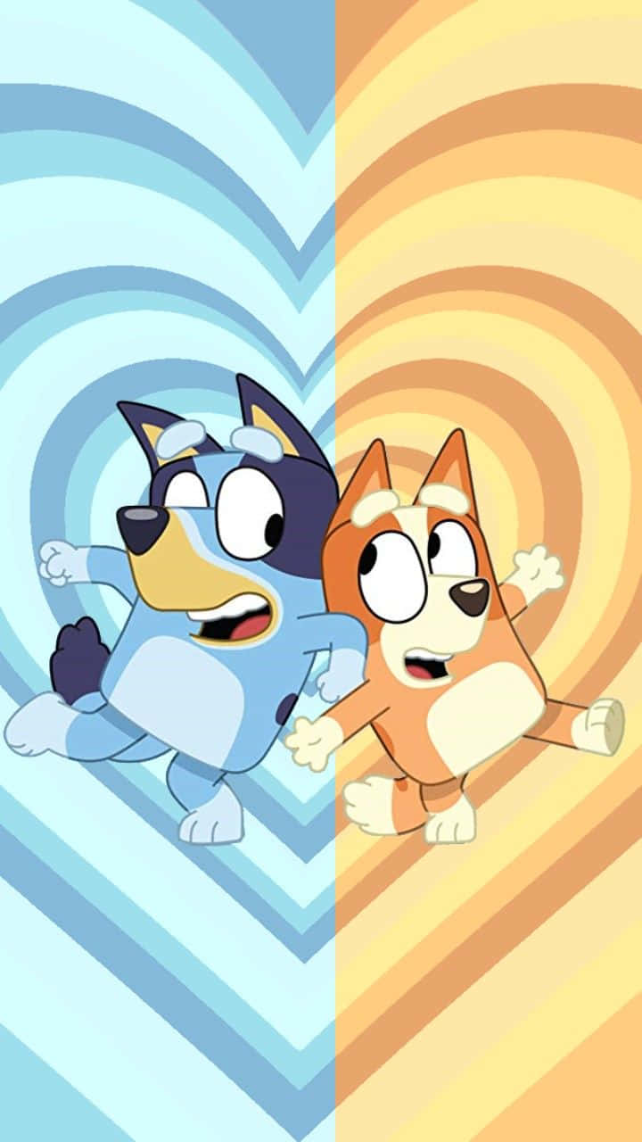 Bluey, Bingo, split heart-shaped background, HD Phone Wallpaper