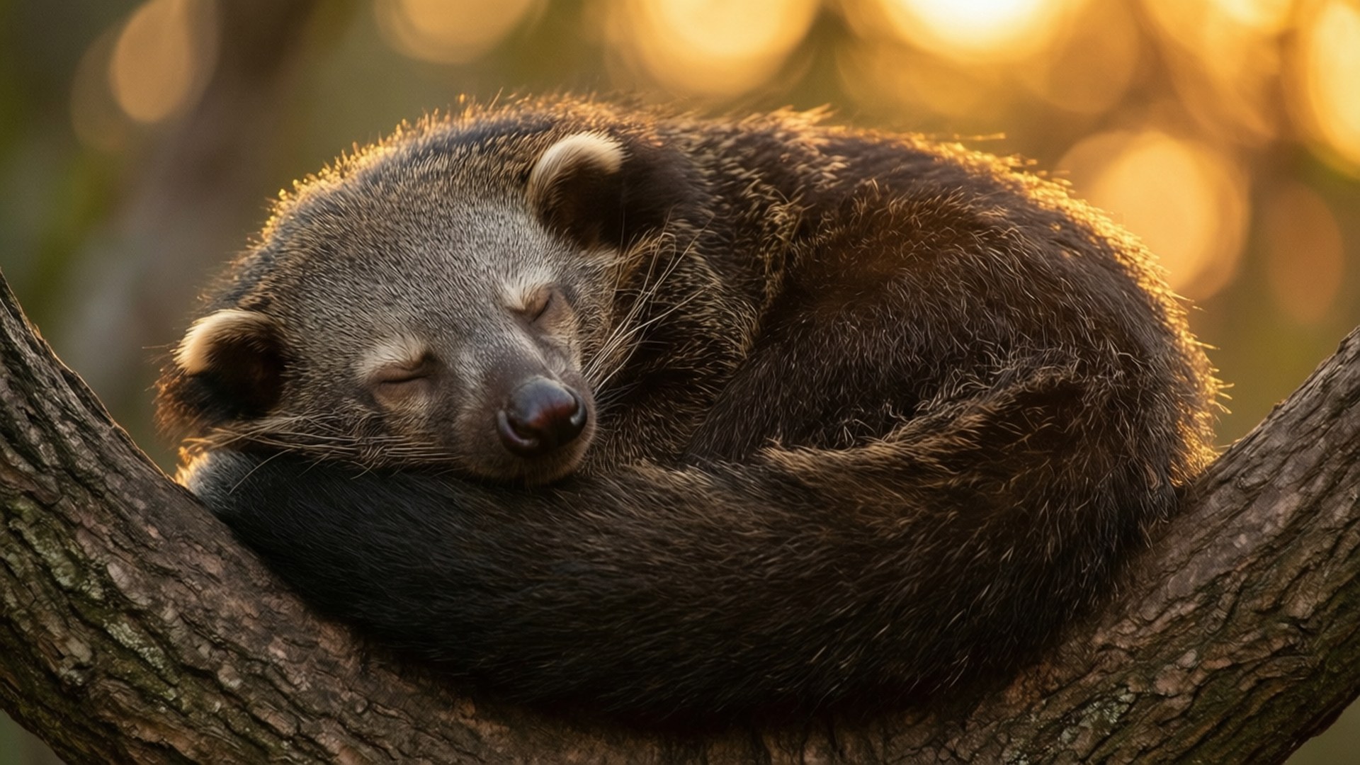binturong, branch, sunset, Full HD Desktop Wallpaper