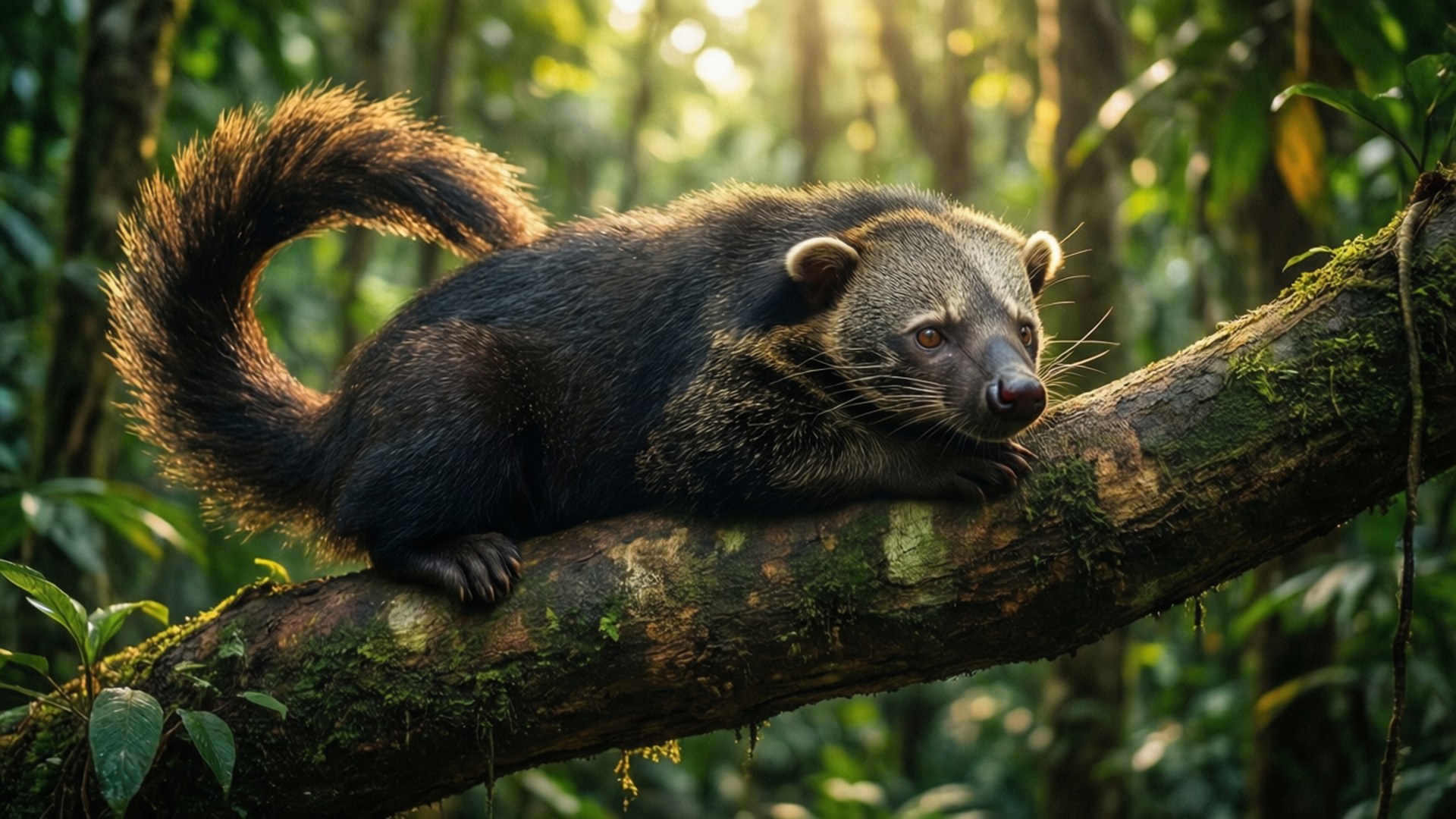 Canopy Lounger, tropical rainforest, binturong, Full HD Desktop Wallpaper