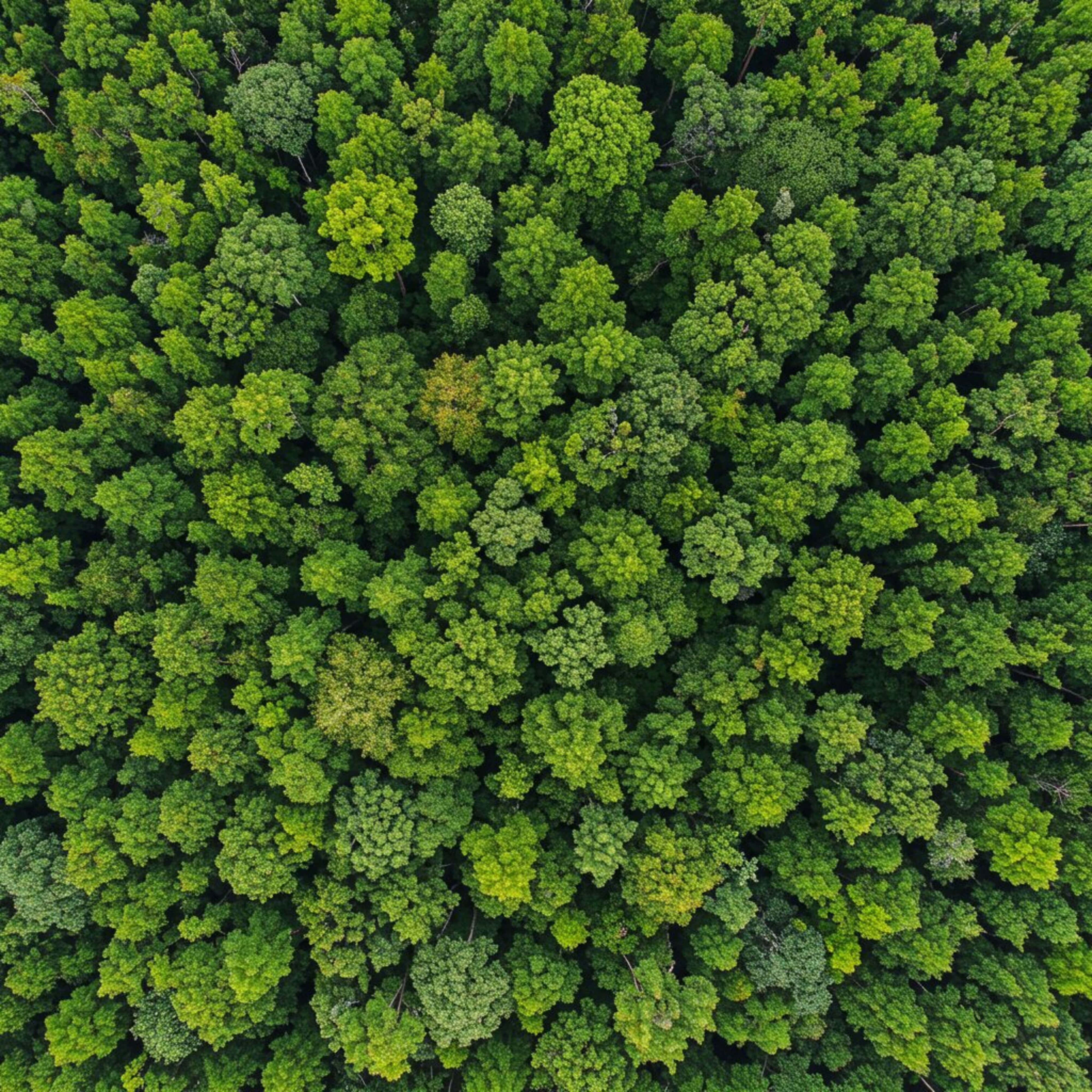 dense green forest canopy, varied tree crowns, subtle color gradients, 4K Desktop Wallpaper