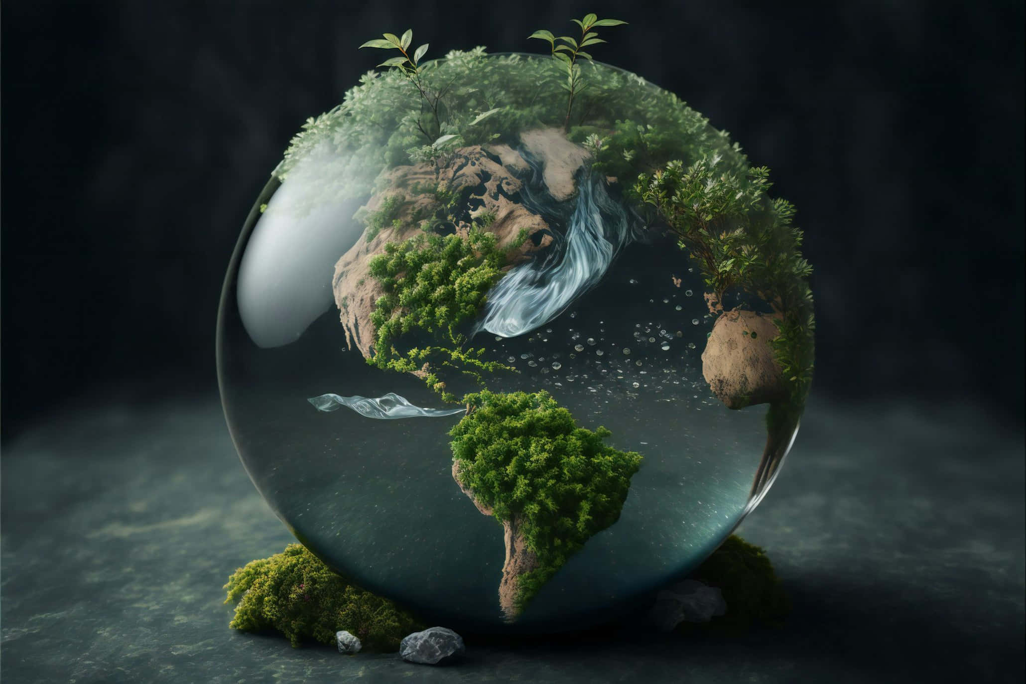 biodiversity encapsulated earth, glass sphere, miniature lush green Earth, Full HD Desktop Wallpaper