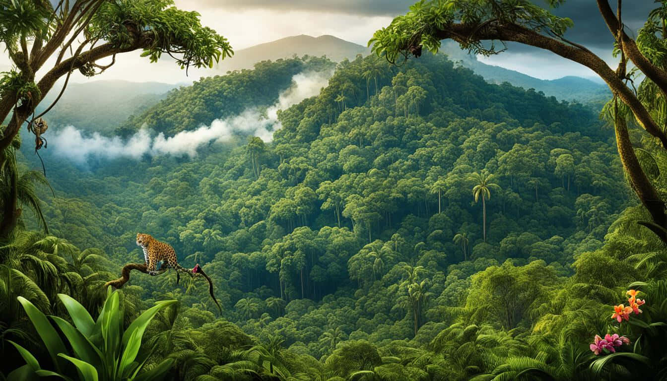 jaguar, misty emerald jungle valley, towering trees, HD Desktop Wallpaper