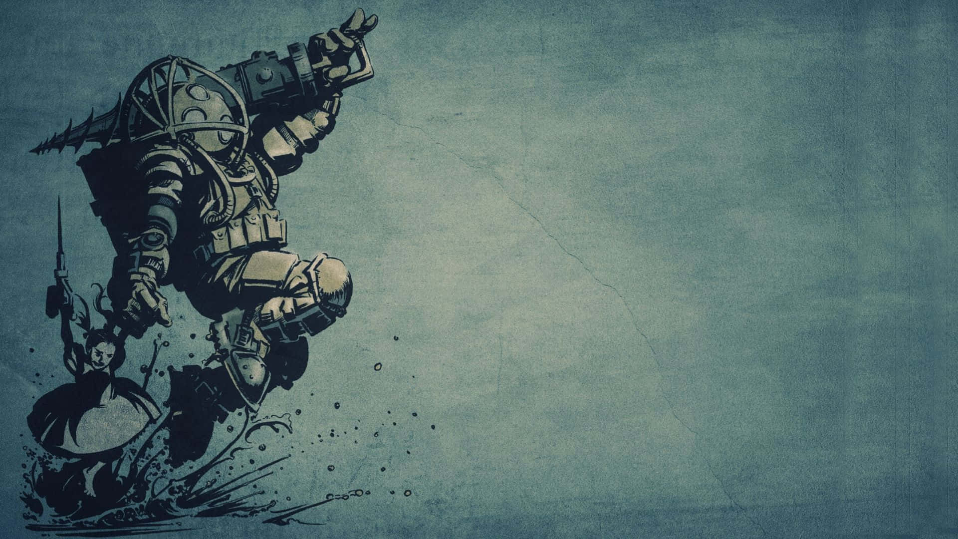 Bioshock 1, heavily armored soldier, large weapon, Full HD Desktop Wallpaper