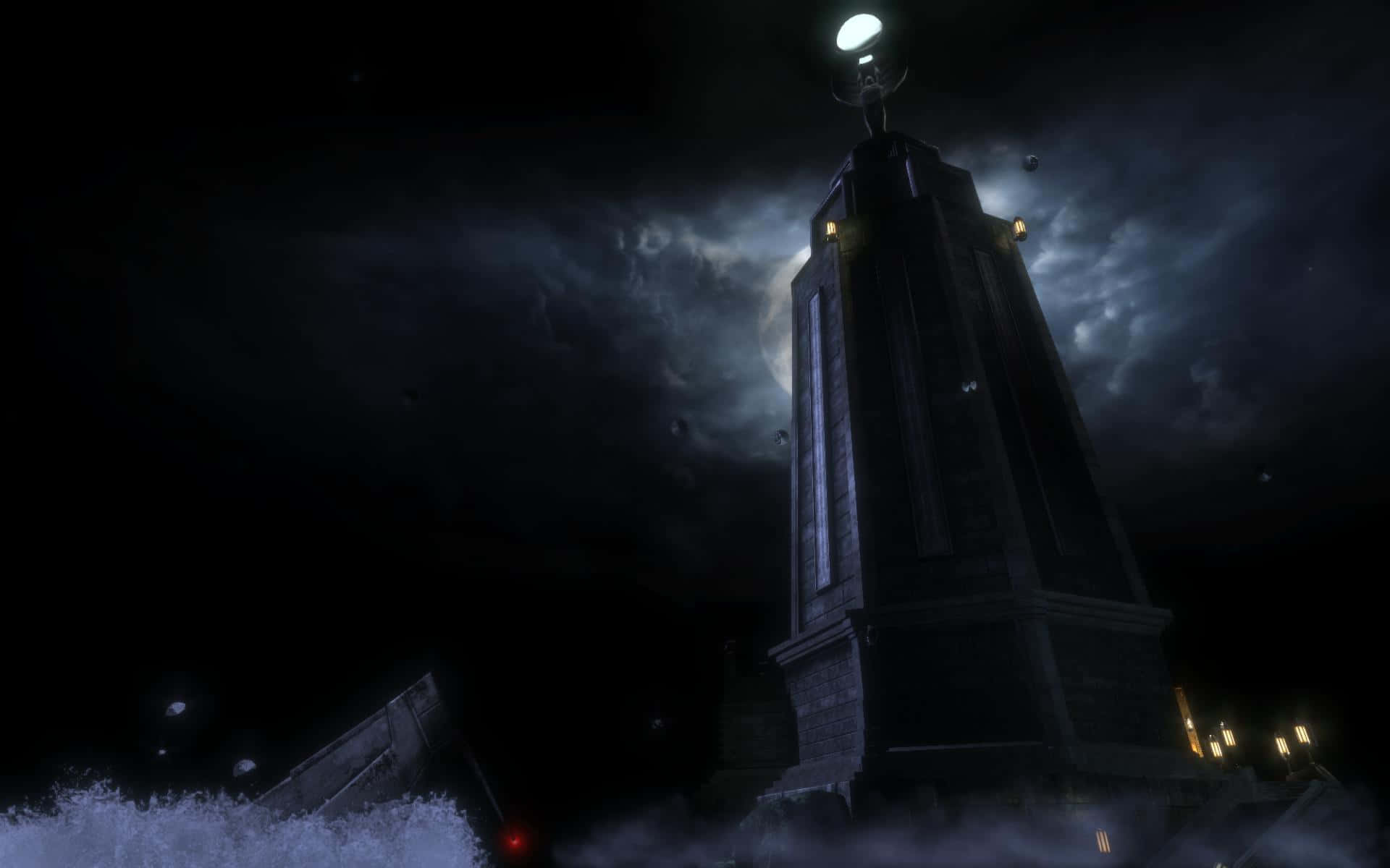 Bioshock 1, stone structure, moonlit sky, Full HD Desktop Wallpaper