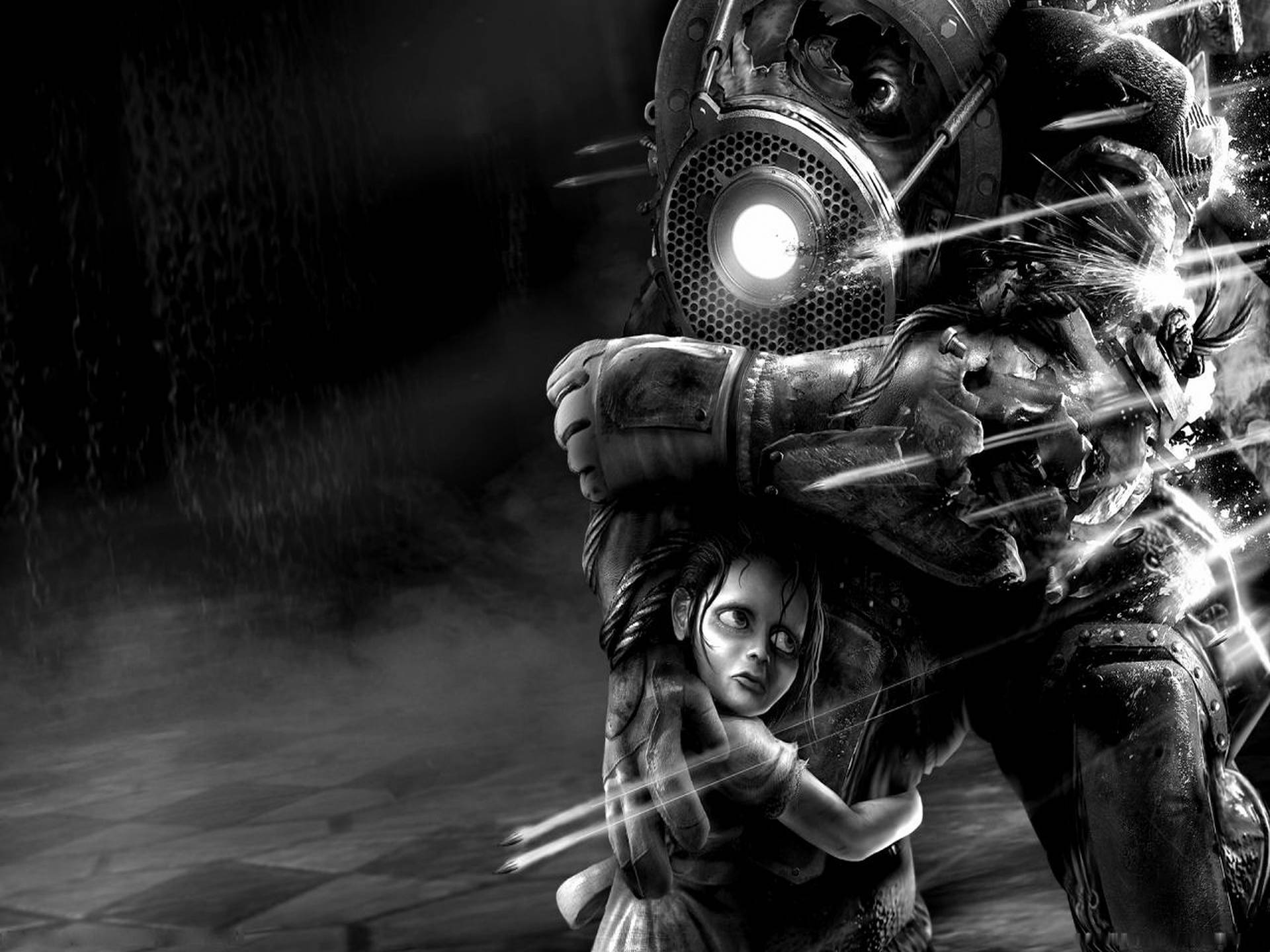 Bioshock, 4K, black and white, Full HD Desktop Wallpaper