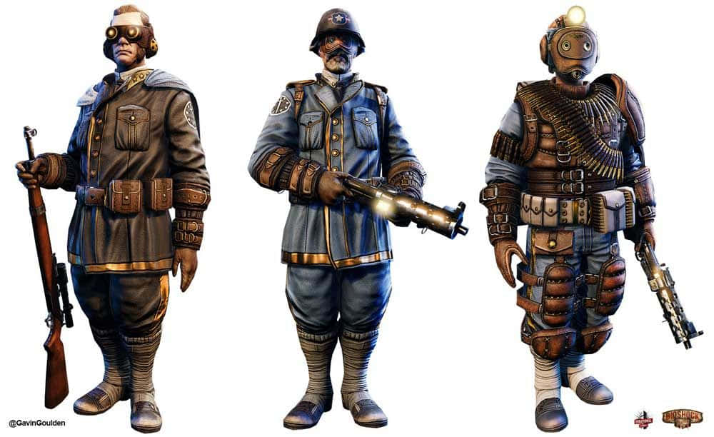 Bioshock Characters, steampunk soldiers, detailed uniforms, SD Desktop Wallpaper