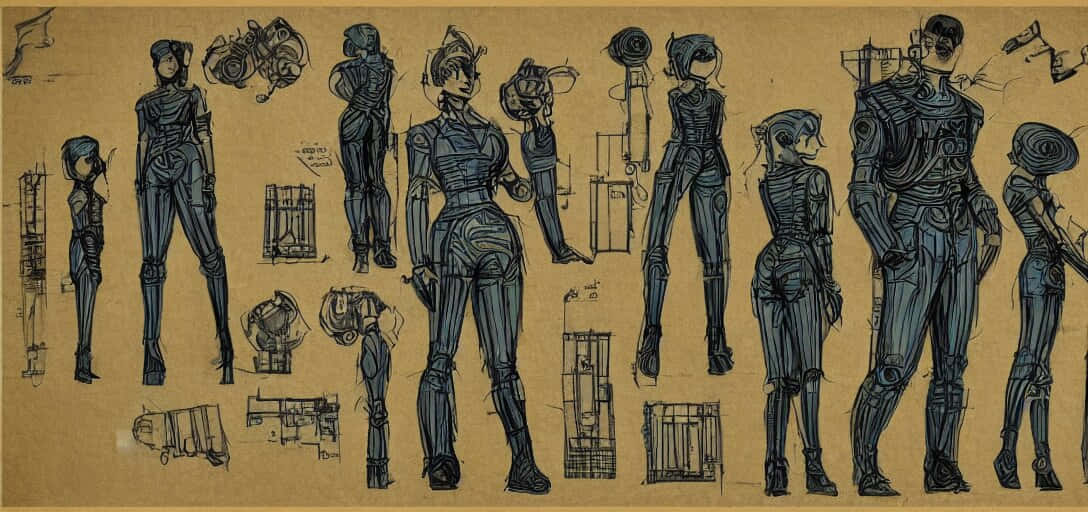 Bioshock Characters, futuristic armored figure, aged parchment, SD Desktop Wallpaper