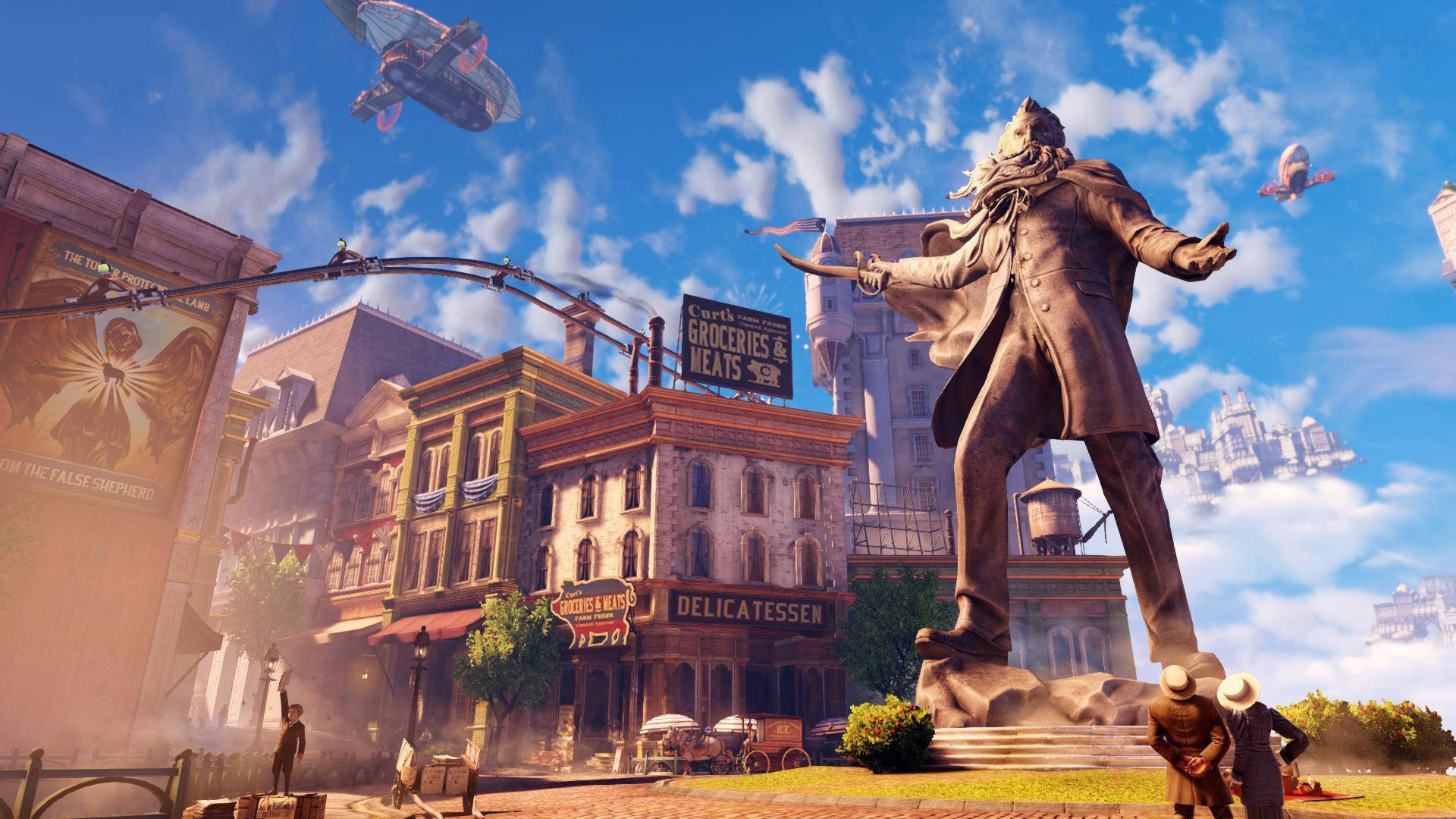 BioShock Infinite, steampunk cityscape, flying airships, Full HD Desktop Wallpaper