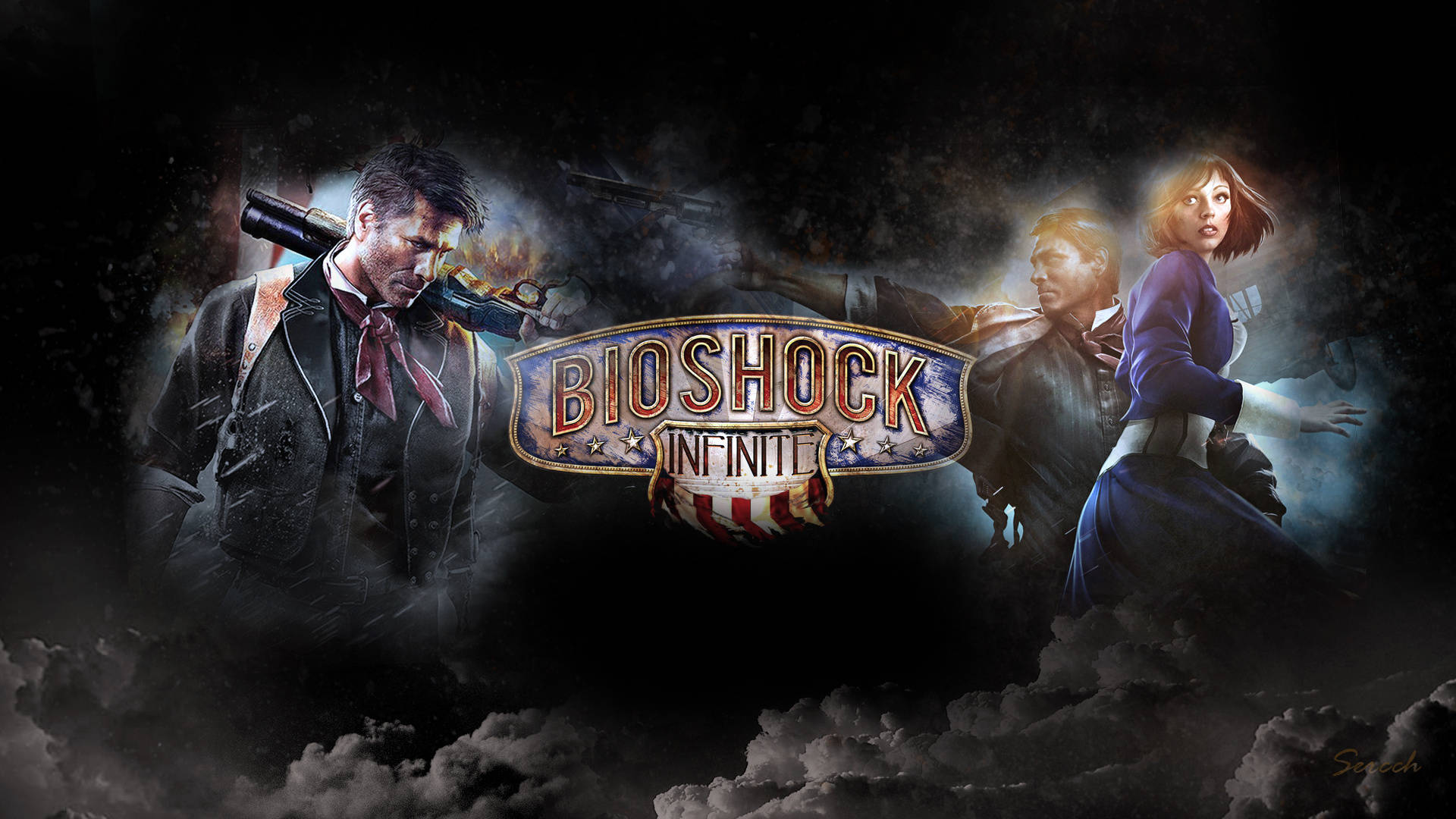 Bioshock Infinite, stormy sky, game logo, Full HD Desktop Wallpaper