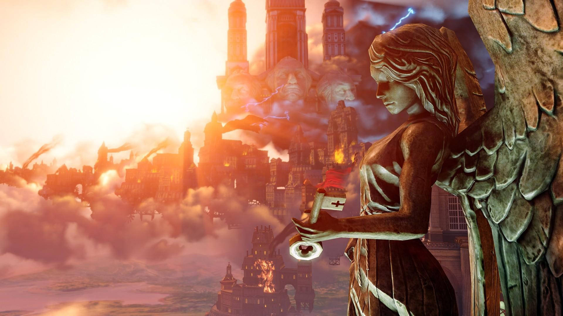 Bioshock Infinite Desktop, stone angel statue, glowing key, Full HD Desktop Wallpaper