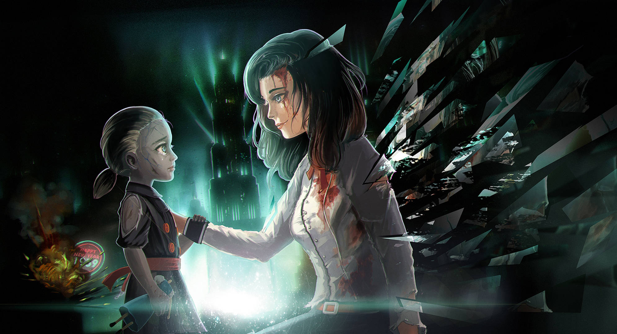 Bioshock Infinite, wounded woman, child, Full HD Desktop Wallpaper