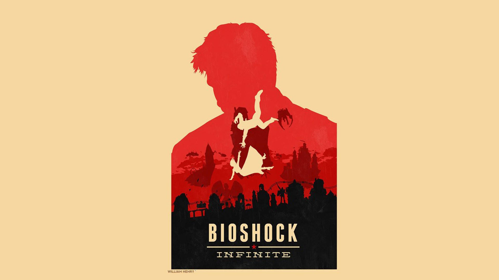 Bioshock Infinite, red silhouette, man, Full HD Desktop Wallpaper