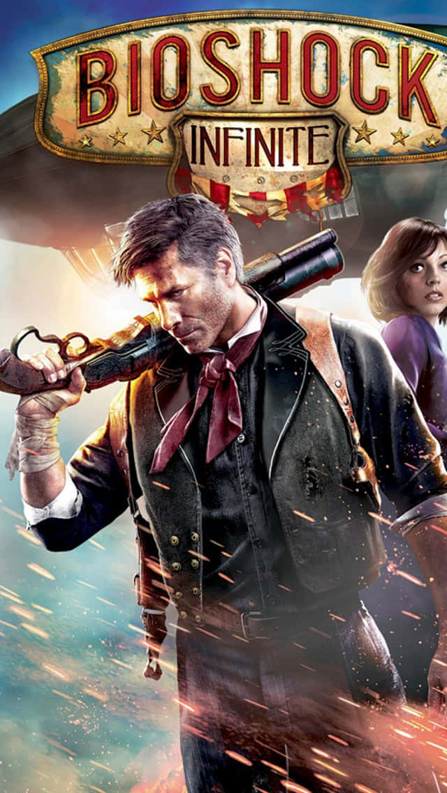 Bioshock Infinite, shotgun, fiery sky, SD Phone Wallpaper