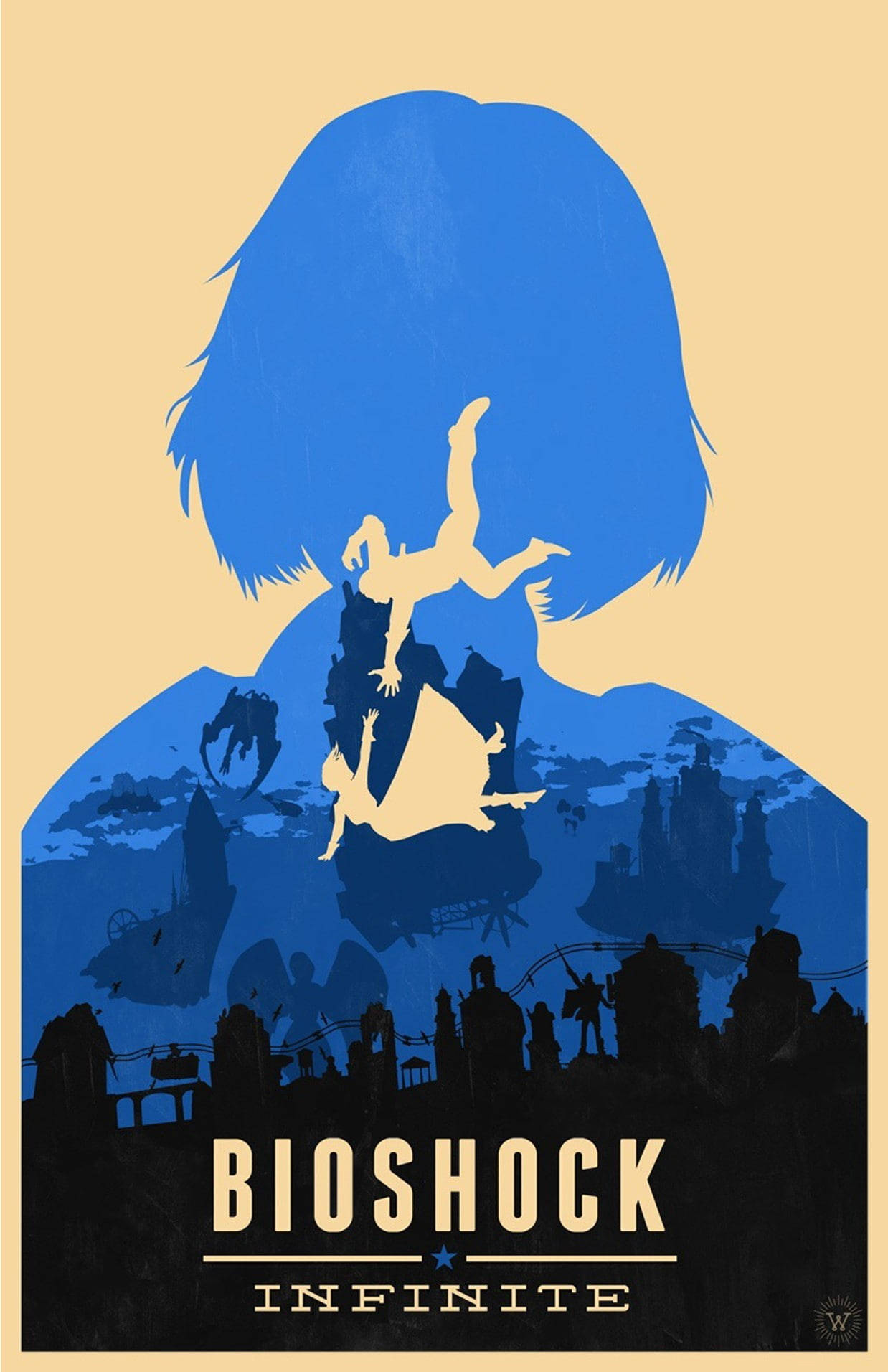Bioshock Infinite, blue silhouette, cityscape, HD Phone Wallpaper