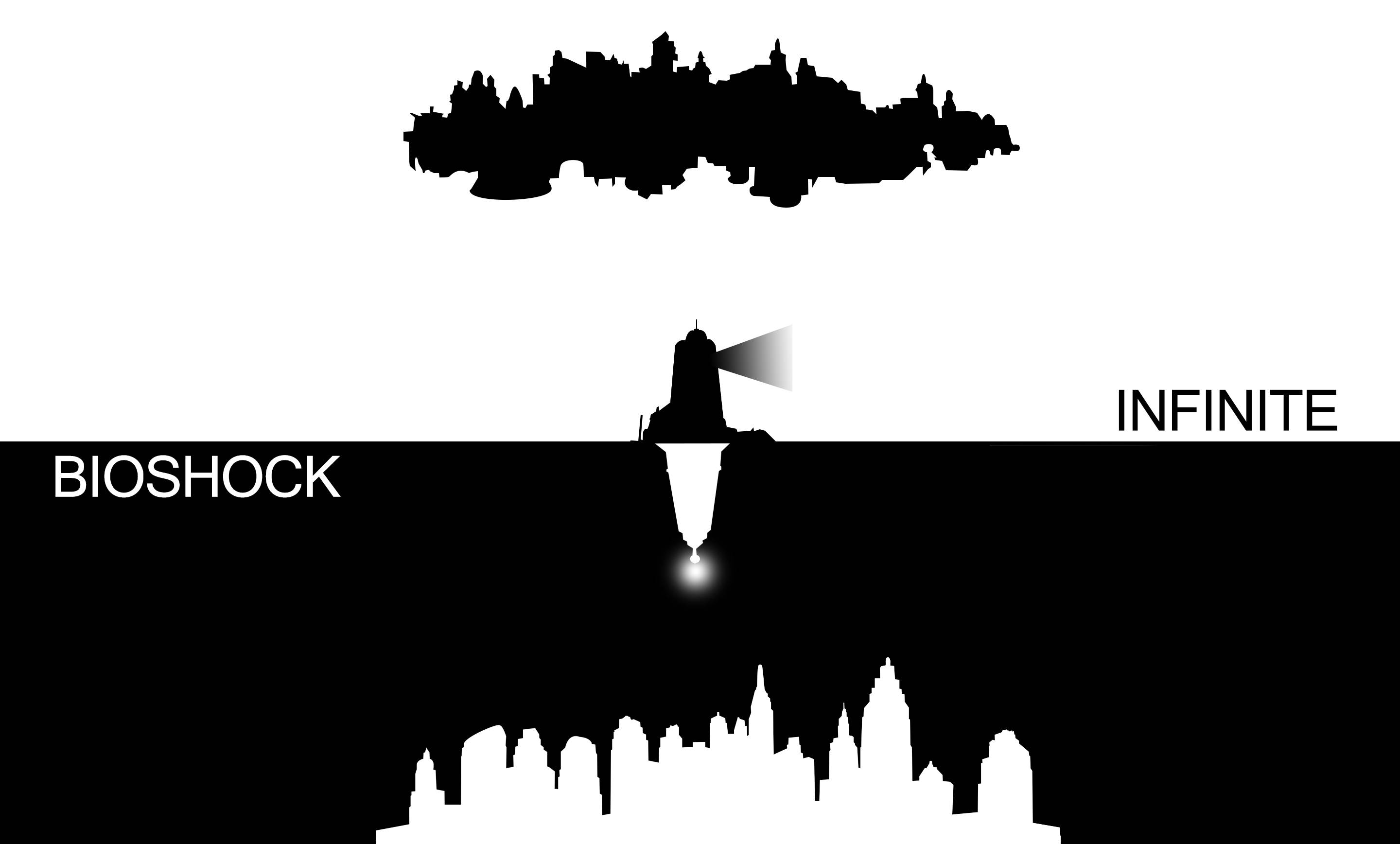 Bioshock Infinite, lighthouse, mirrored cityscapes, 2K Desktop Wallpaper