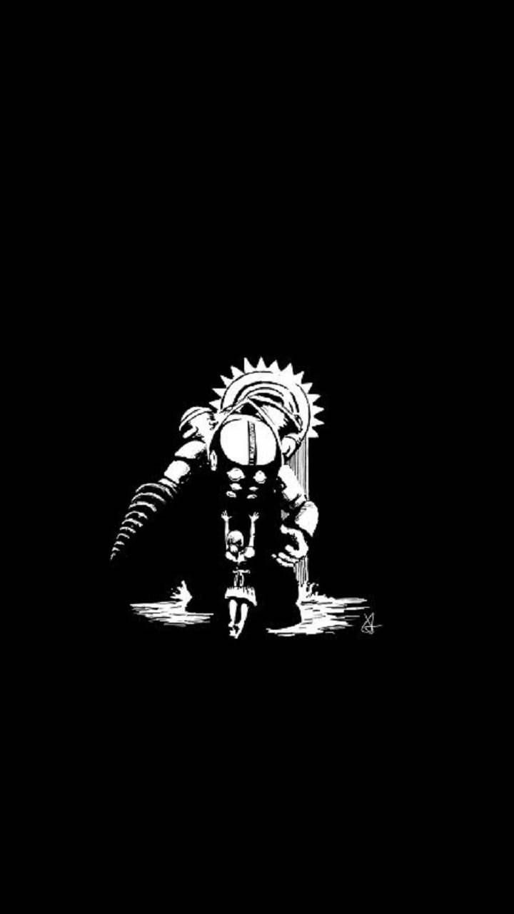 Bioshock, Negative Space Phone, towering armored figure, HD Phone Wallpaper