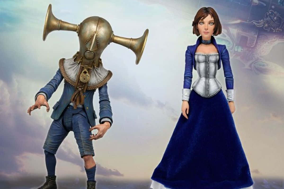 Bioshock, brass horned helmet, blue velvet gown, SD Desktop Wallpaper