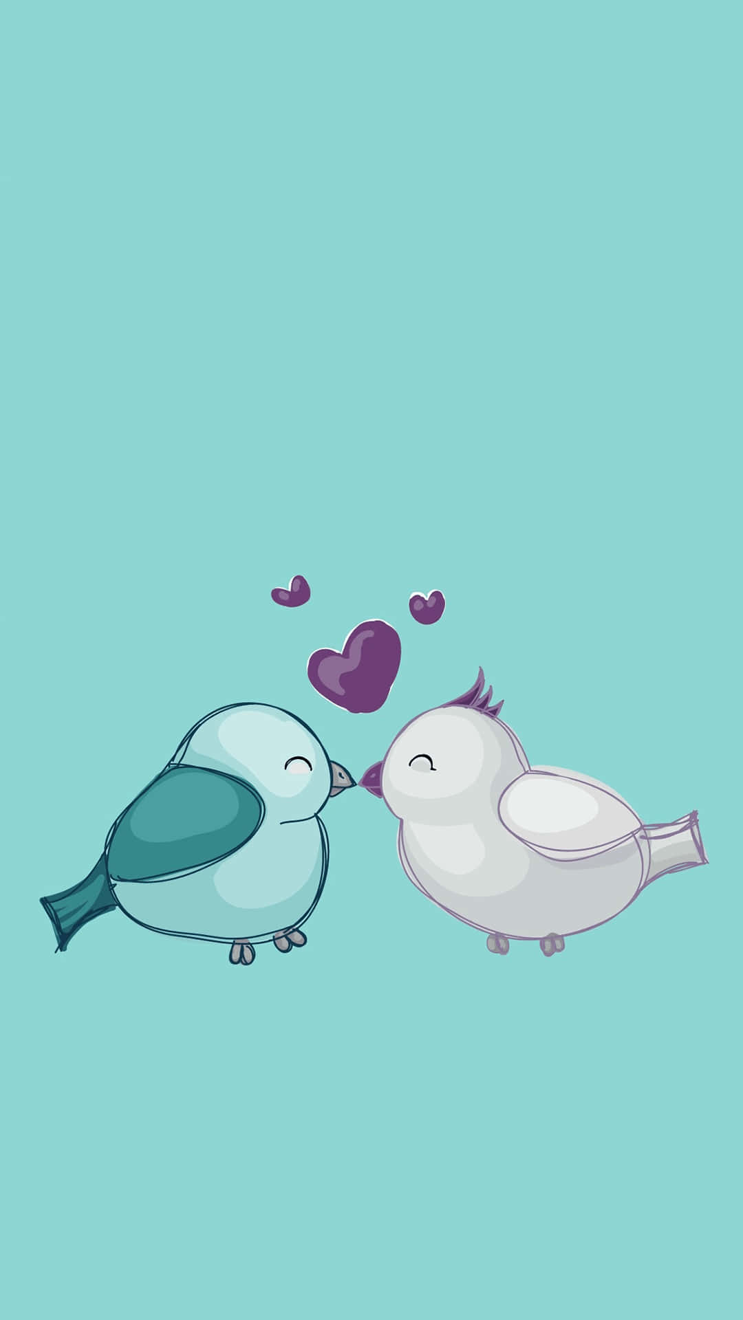 Bird iPhone, cartoon birds, floating hearts, Full HD Phone Wallpaper