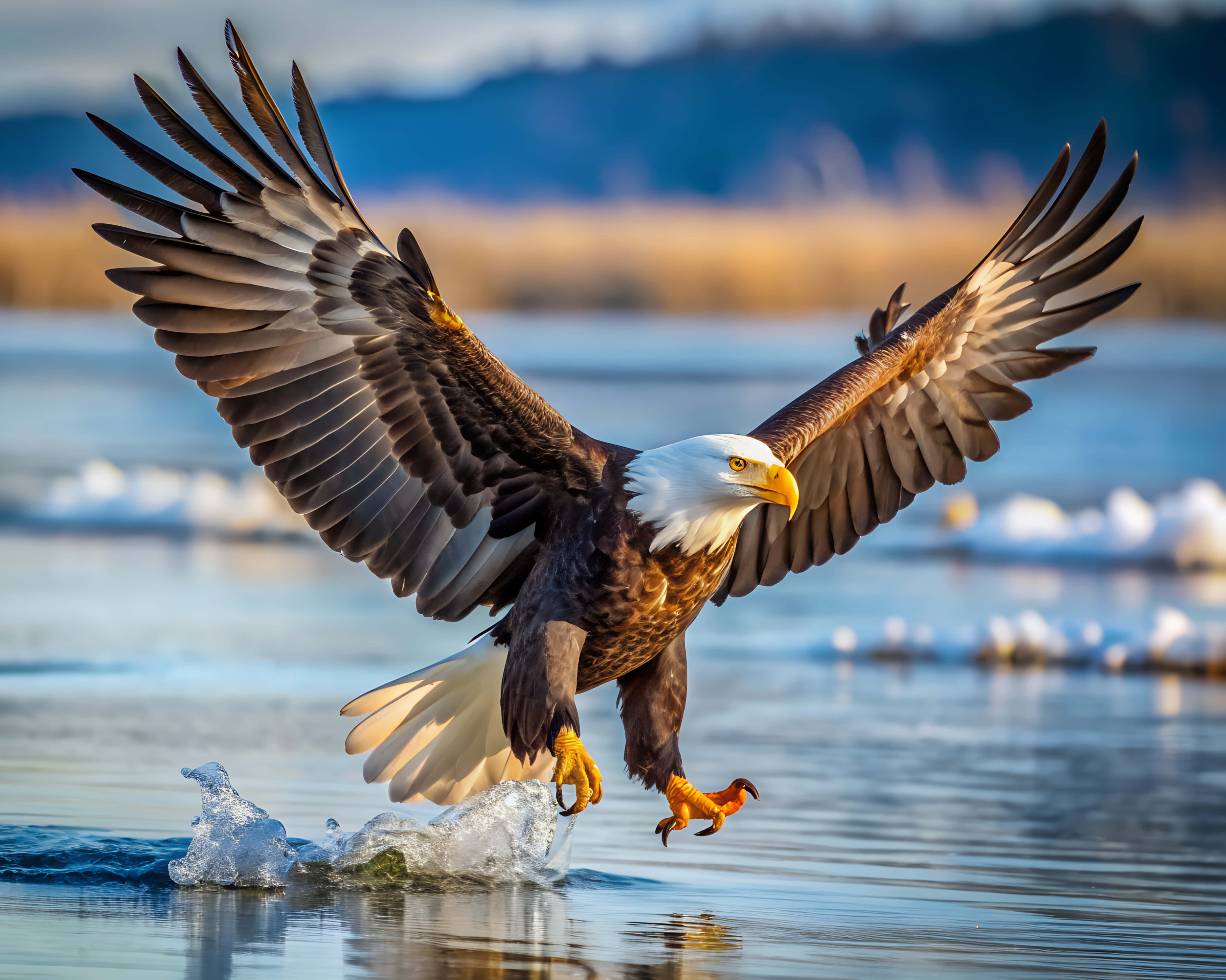 bald eagle, outstretched wings, talons, 4K Desktop Wallpaper