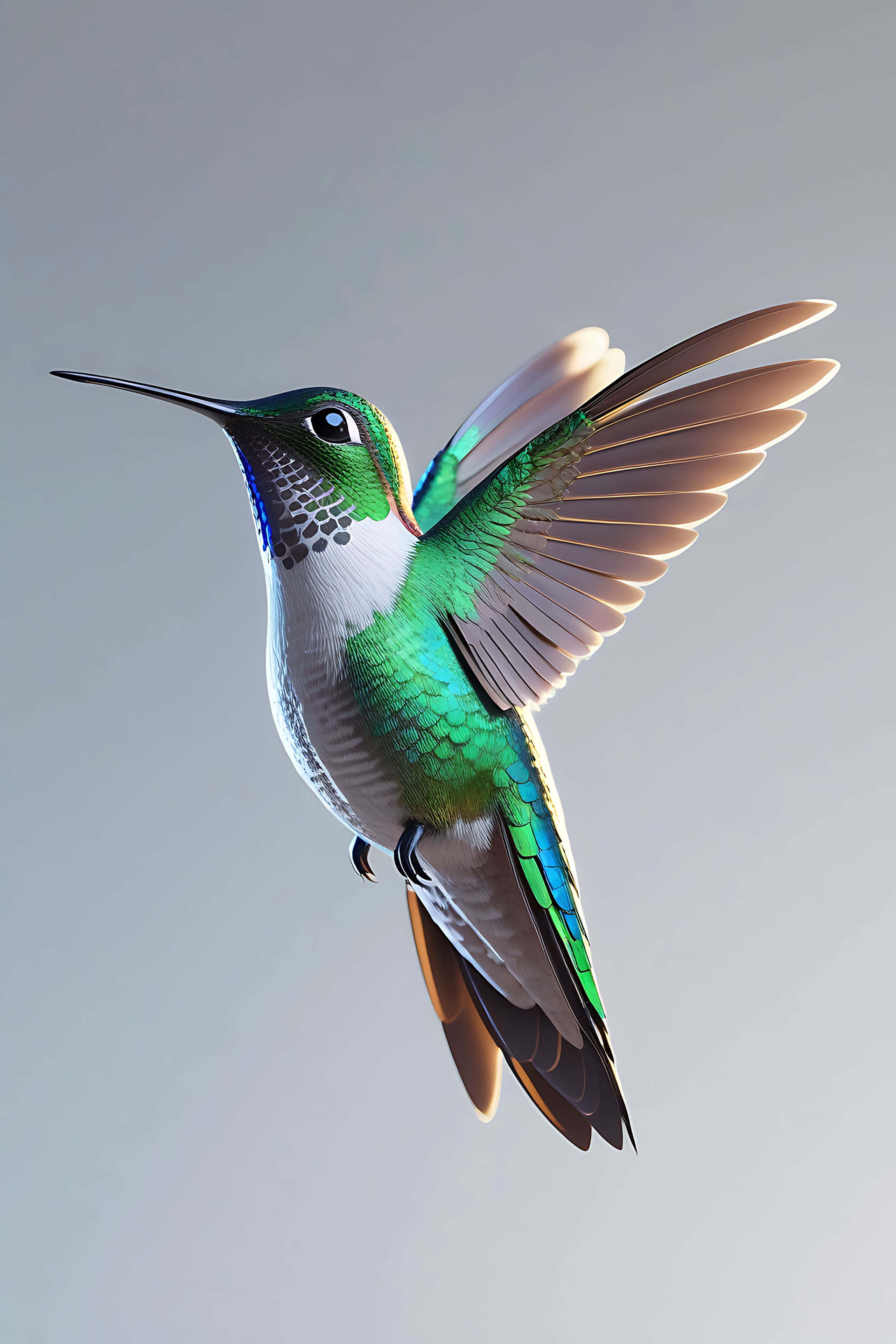 flying hummingbird, midair, vibrant green, 2K Phone Wallpaper
