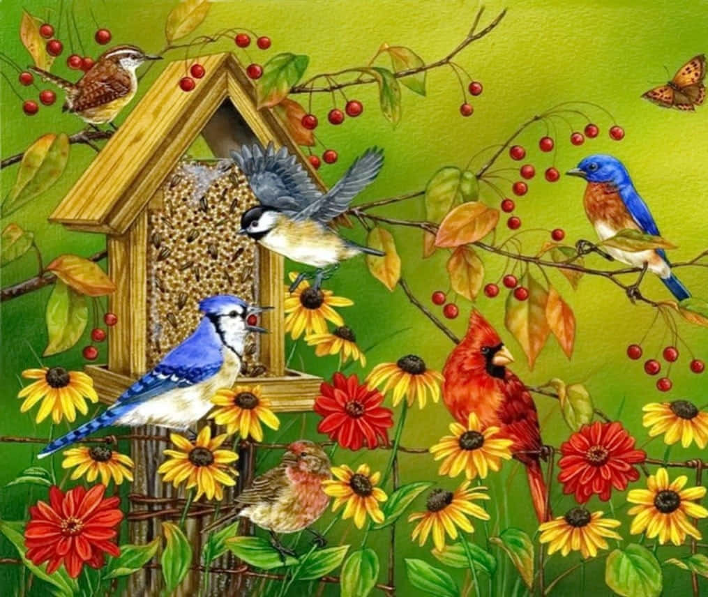 birds chirping, lush forest, colorful birds, SD Desktop Wallpaper