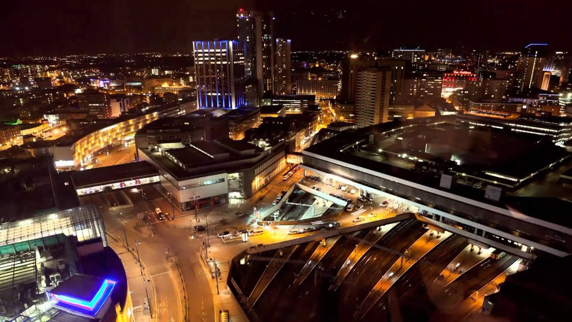 Birmingham, night, aerial view, Full HD Desktop Wallpaper