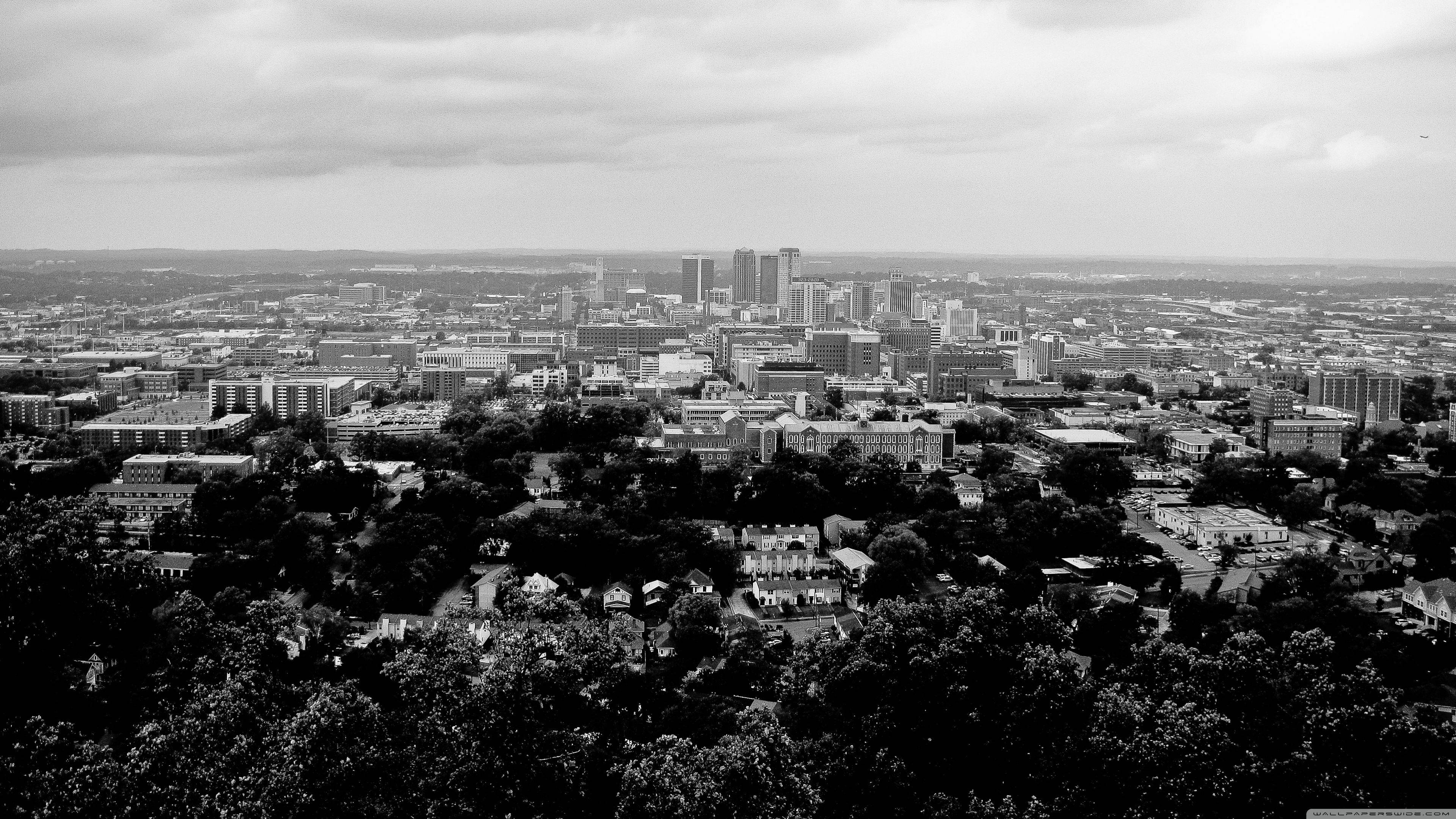Birmingham, black and white, cityscape, 4K Desktop Wallpaper