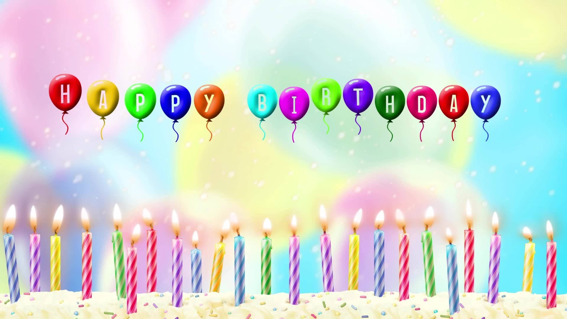 colorful balloons, happy birthday, lit candles, Full HD Desktop Wallpaper