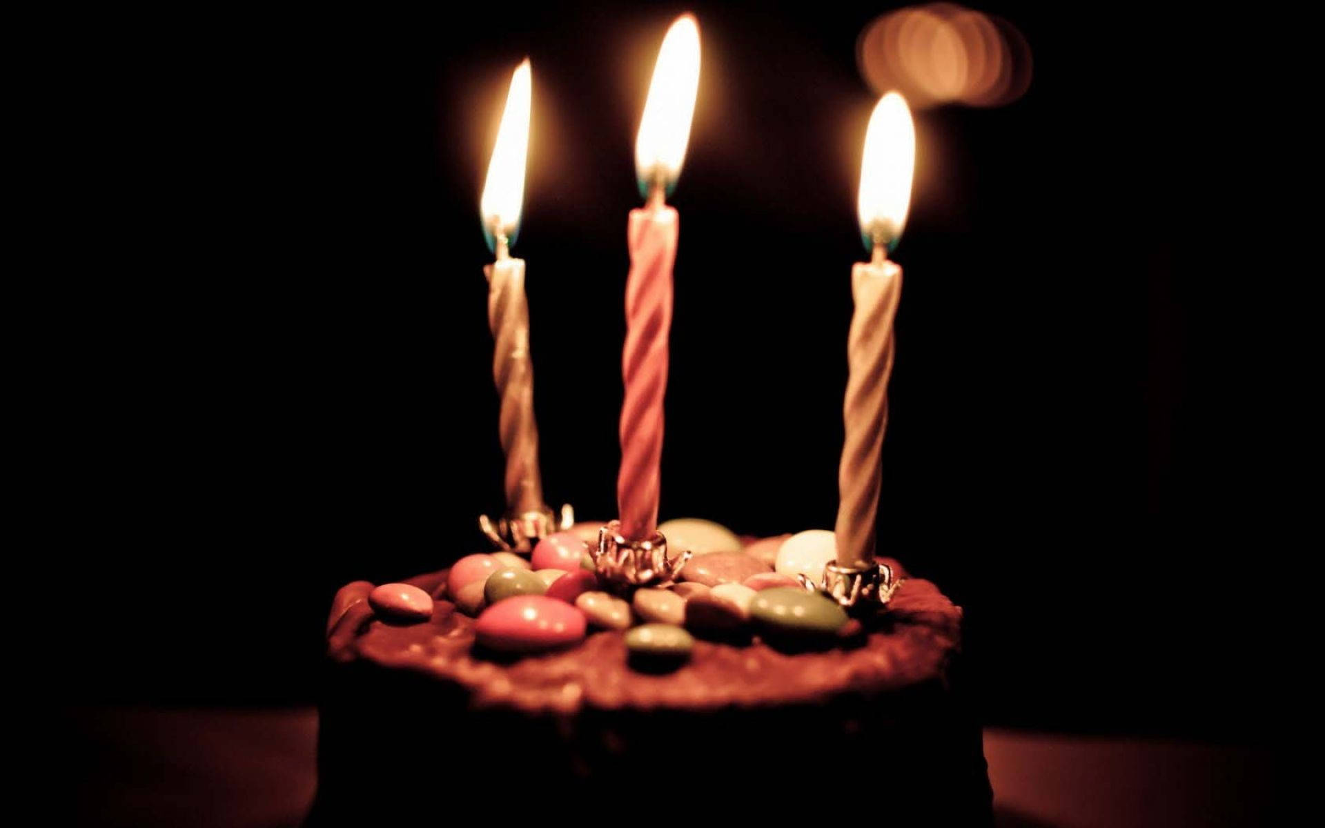 dark brown birthday cake candles, chocolate cake, colorful candies, Full HD Desktop Wallpaper