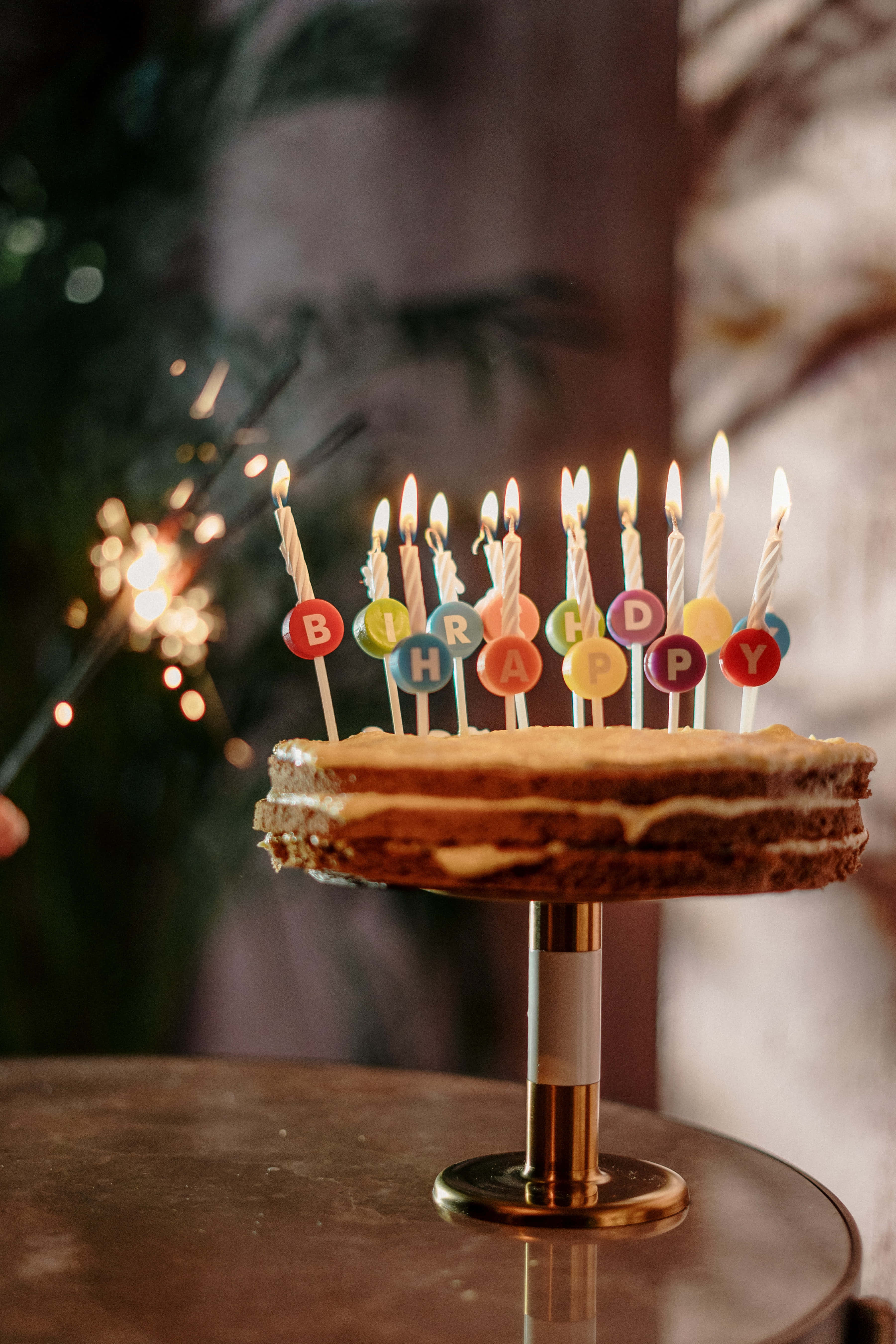 HAPPY BIRTHDAY, colorful letter candles, flickering sparklers, 5K Phone Wallpaper