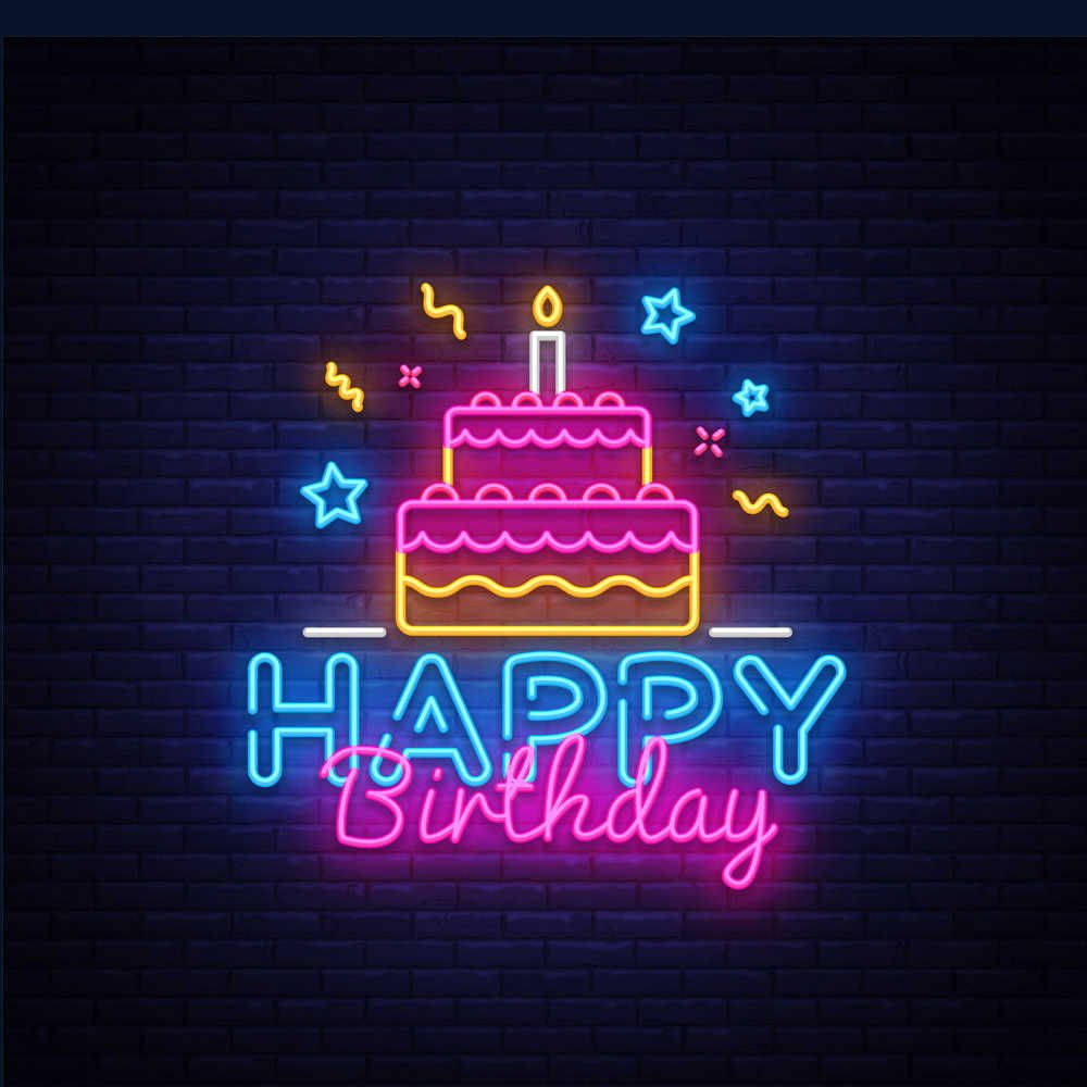 Neon Aesthetic, Happy Birthday, two-tiered birthday cake, SD Desktop Wallpaper