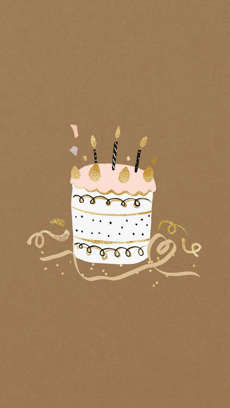 birthday cake, pink frosting, gold accents, HD Phone Wallpaper