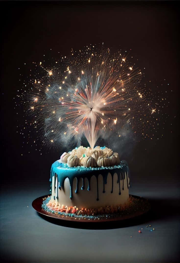 birthday cake, blue drip frosting, piped cream topper, SD Phone Wallpaper