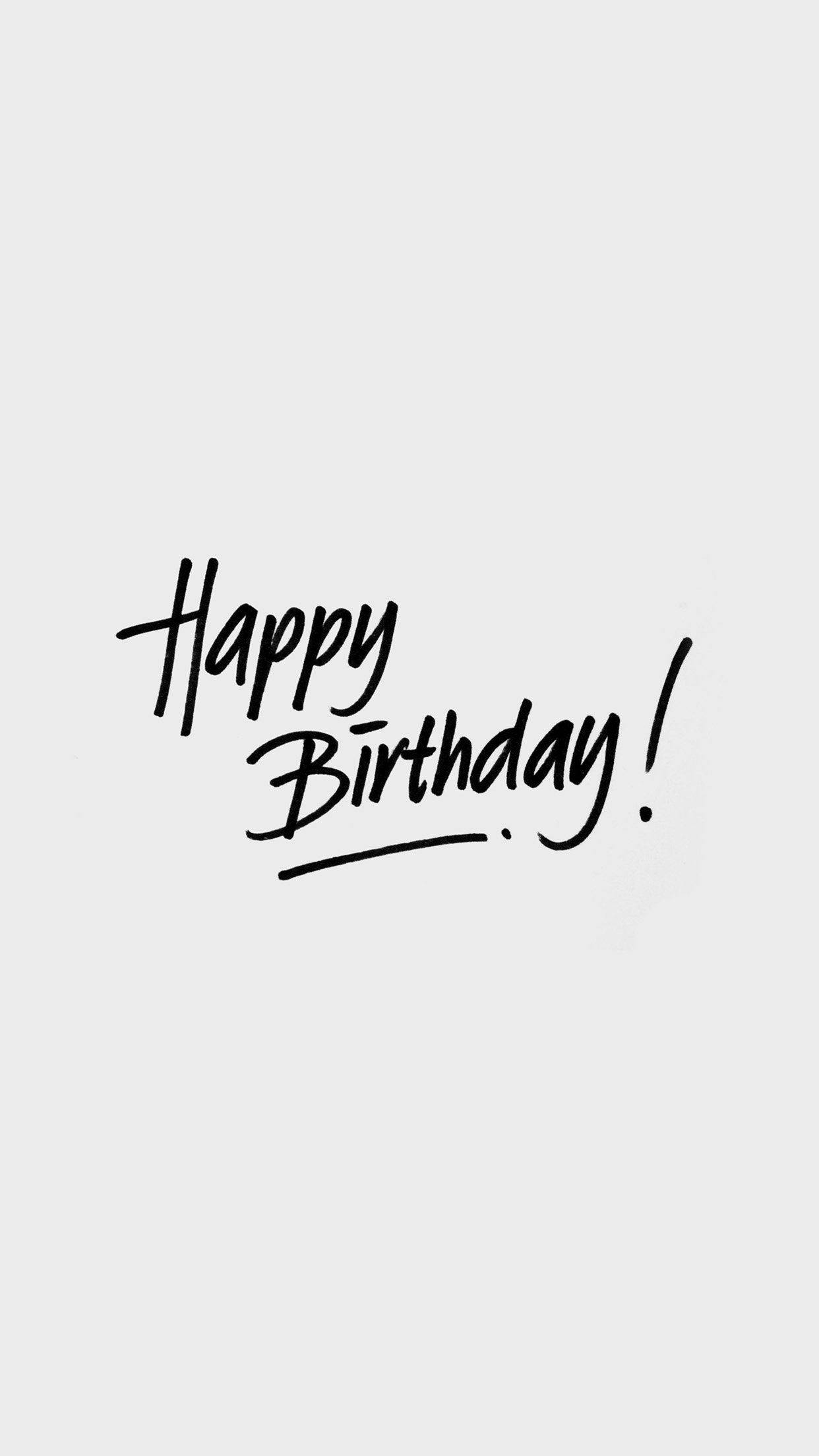 grey minimalist aesthetic, Happy Birthday, black handwritten text, Full HD Phone Wallpaper