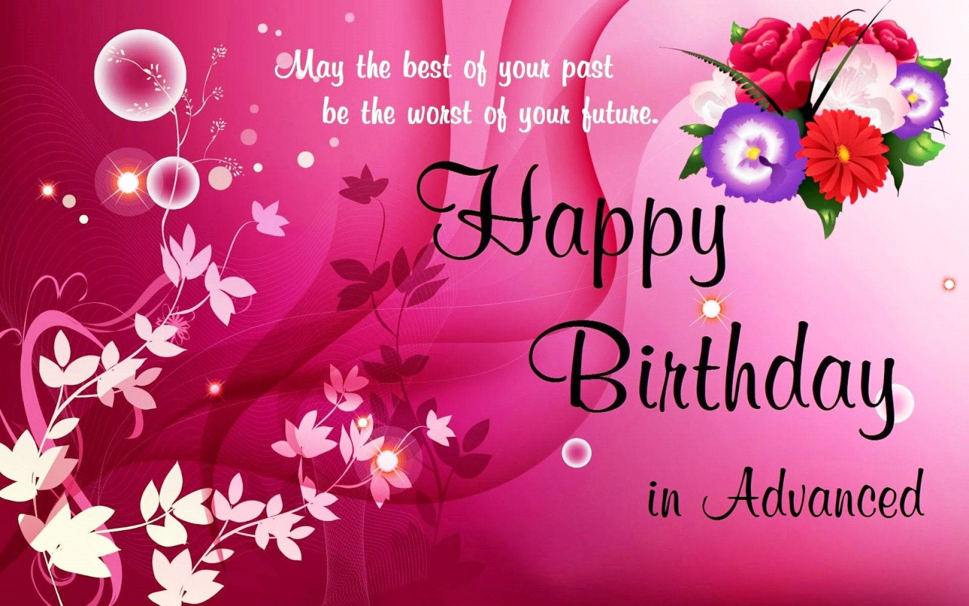 Vibrant pink, birthday greeting card, floral swirls, Full HD Desktop Wallpaper