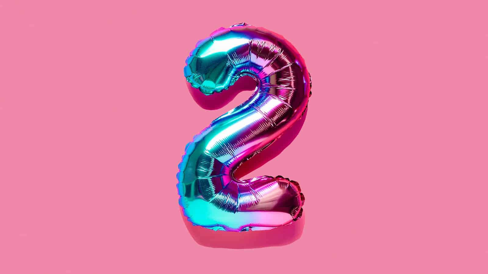 number two balloon, iridescent, pink background, HD Desktop Wallpaper
