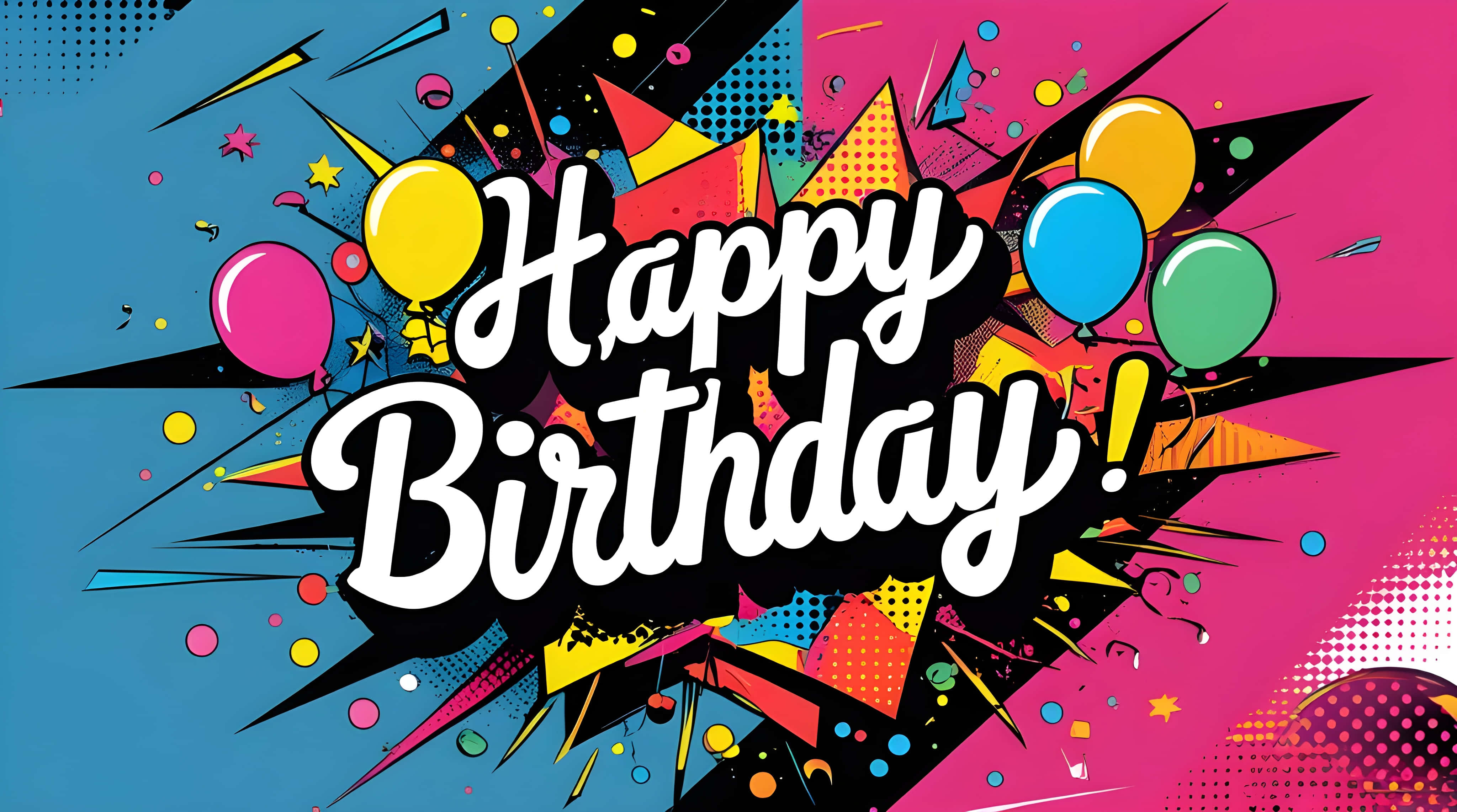 Happy Birthday!, pop art, confetti, 4K Desktop Wallpaper