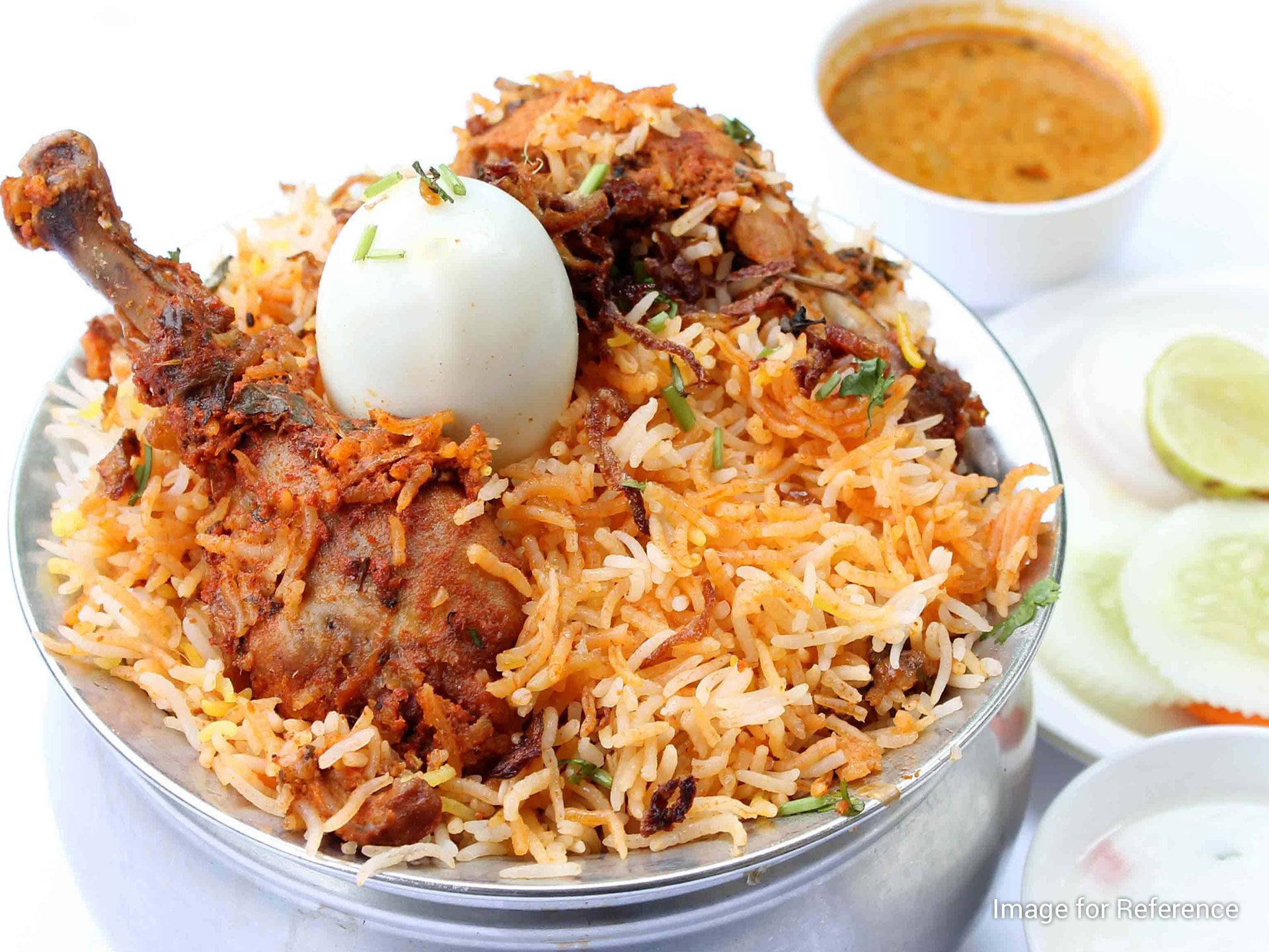 chicken biryani, silver saucepan, steaming metal bowl, Full HD Desktop Wallpaper