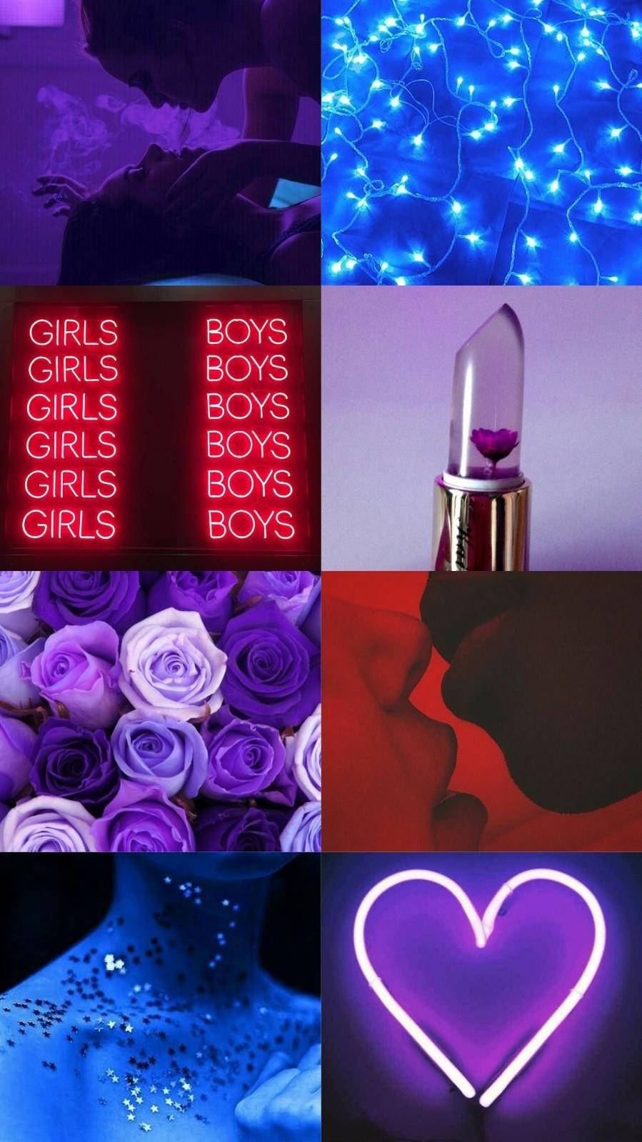 neon lights, purple roses, glowing lipstick, HD Phone Wallpaper