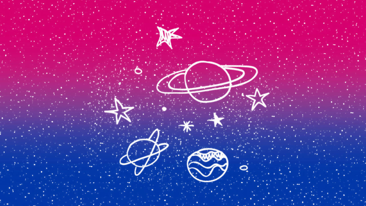 Bisexual Aesthetic Planets, pink to blue gradient sky, white stars, HD Desktop Wallpaper