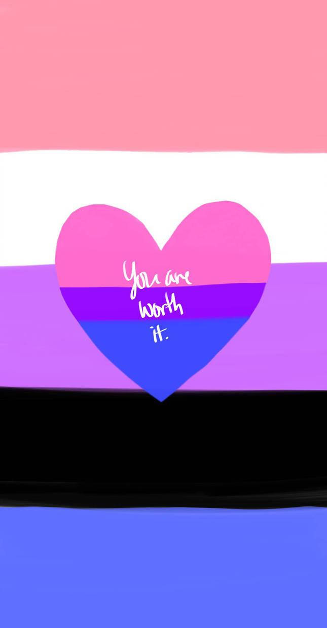 Bisexual flag, rainbow stripes, heart shaped, SD Phone Wallpaper