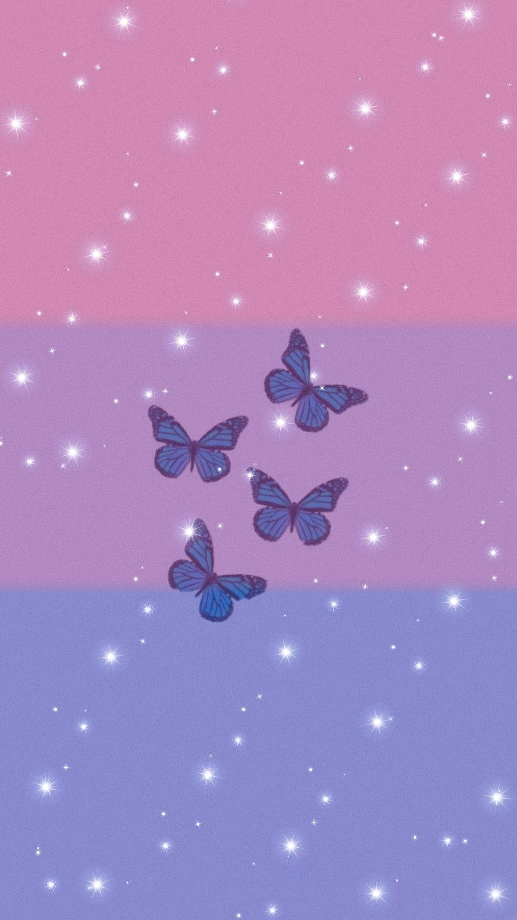 bisexual flag, blue butterflies, starry sky, HD Phone Wallpaper