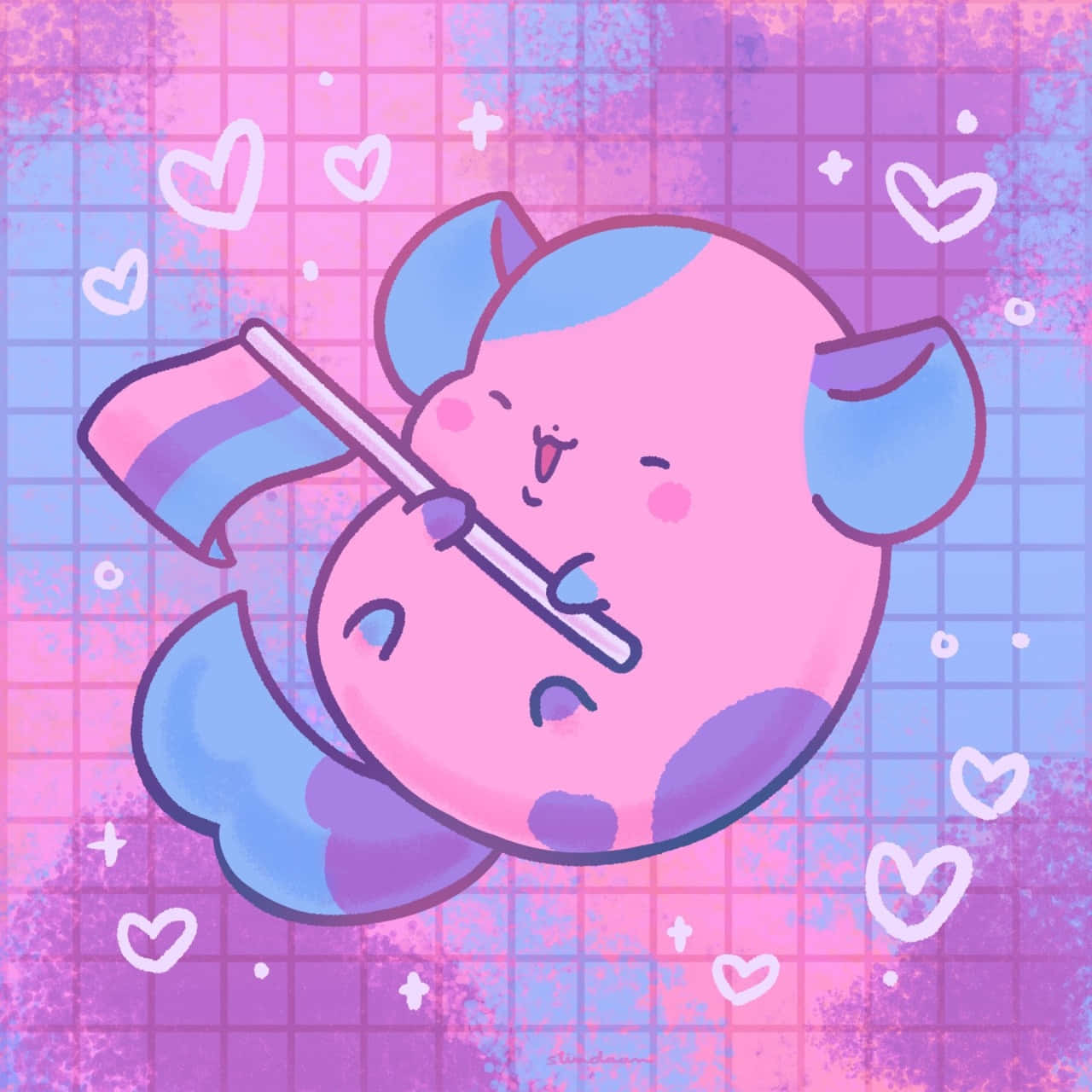 bisexual pride cat avatar, rainbow flag, pink and blue cartoon creature, HD Desktop Wallpaper
