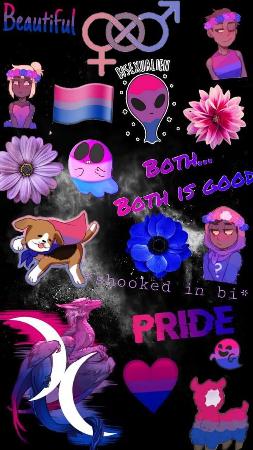 bisexual pride symbols, black background, flowers, HD Phone Wallpaper