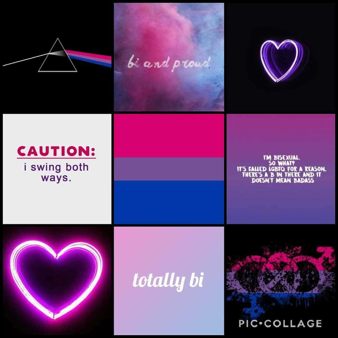 bisexual pride collage, neon hearts, bi flags, SD Desktop Wallpaper