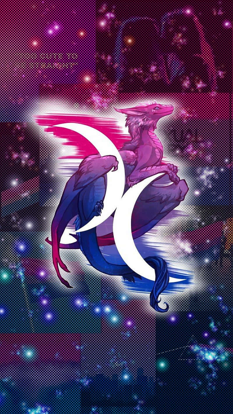 bisexual pride dragon, pink and blue dragon, crescent moon wings, HD Phone Wallpaper
